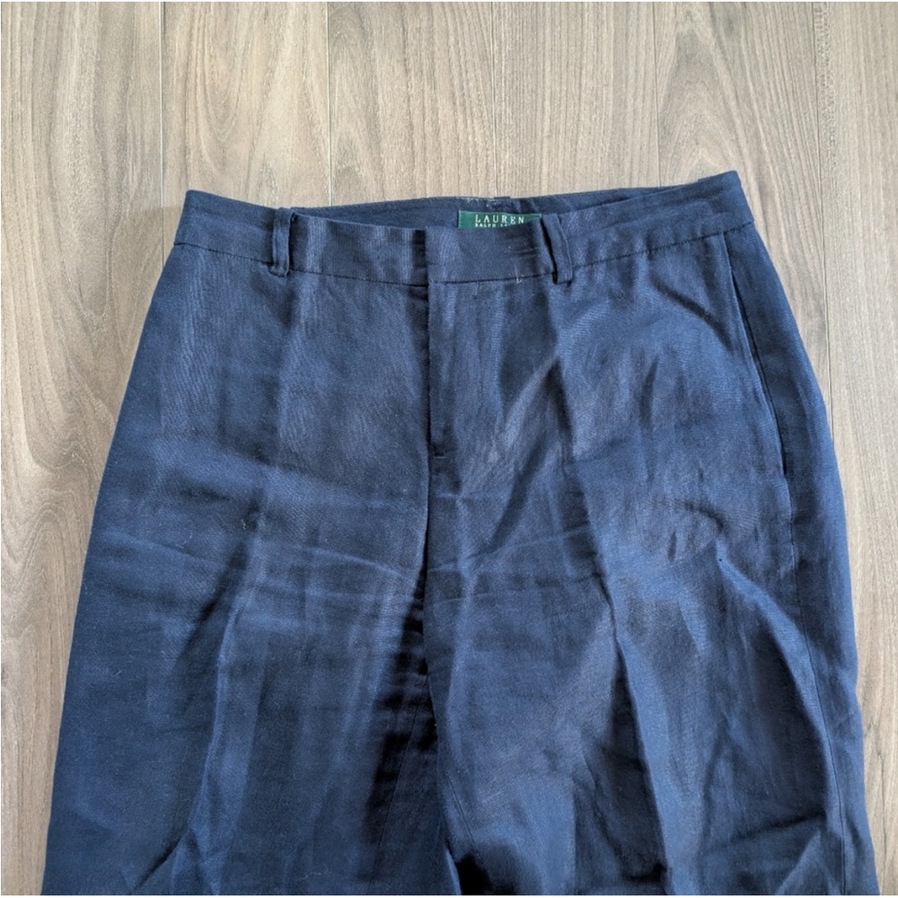 Ralph Lauren Navy 100% Linen Wide Leg Pants with Cuff